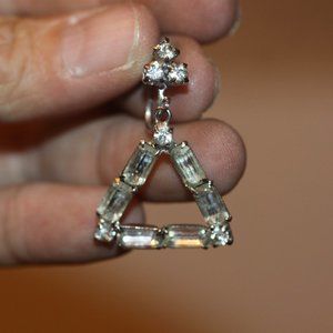 Vintage WEISS rhinestone baguette triangles dangle Screw Back earrings SIGNED
